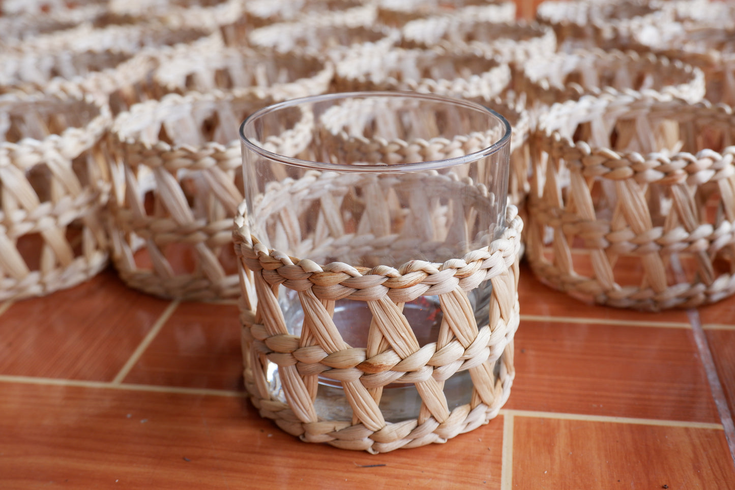 Custom Vintage Woven Wicker Wrapped Glass, Woven Seagrass Coasters (only seagrass wrapped without glass)