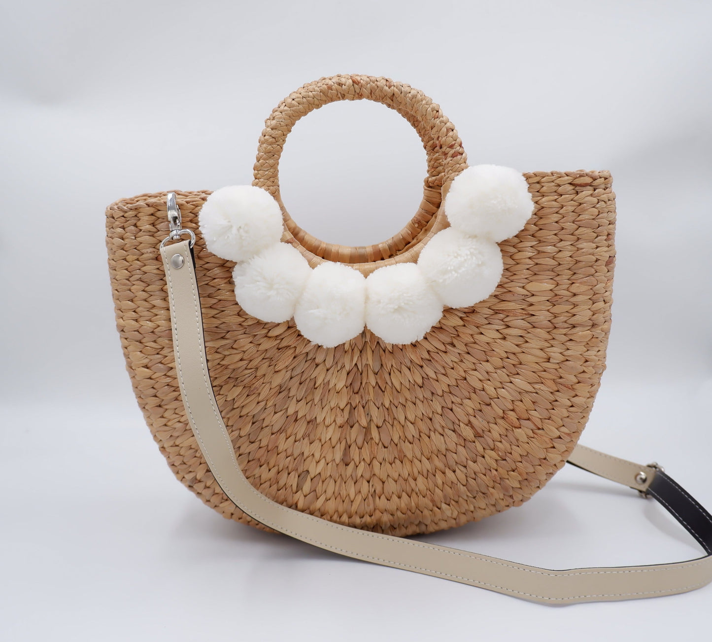 Tropical Bachelorette Straw Beach Bag with white pompom