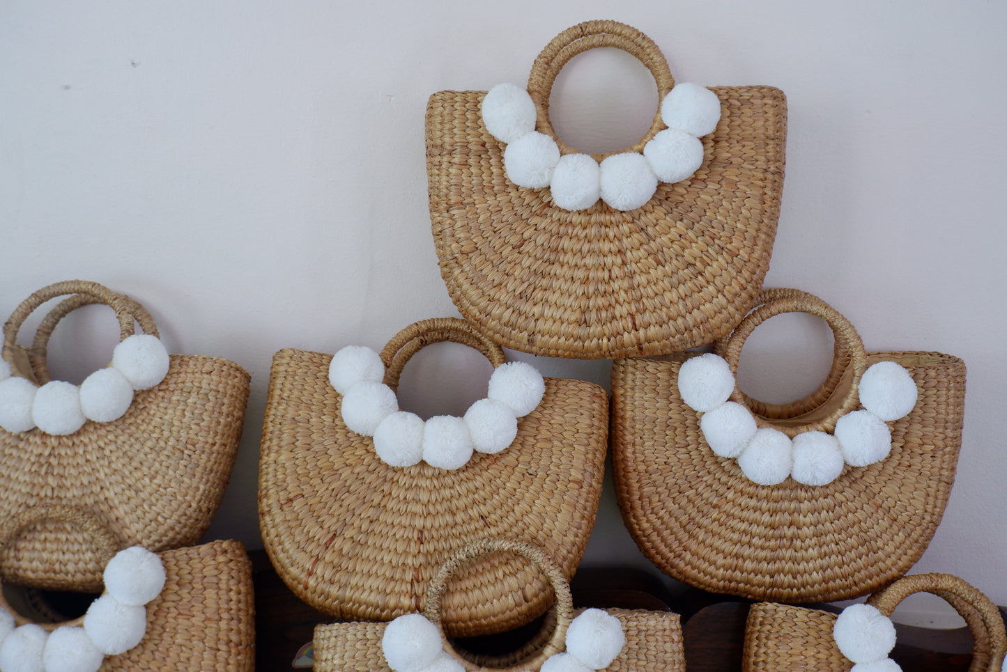 Tropical Bachelorette Straw Beach Bag with white pompom