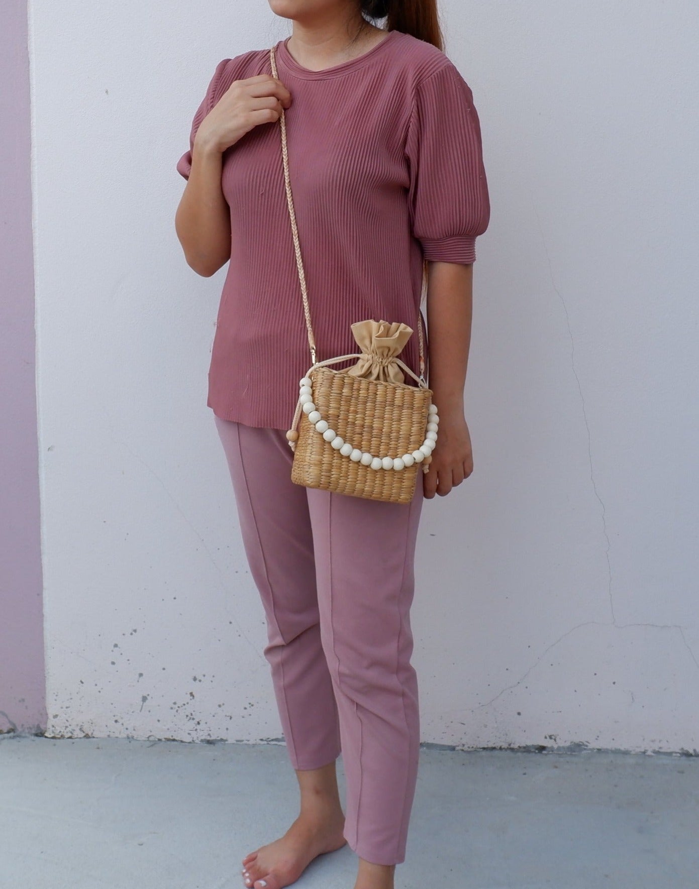 Beaded straw beach bag summer bag