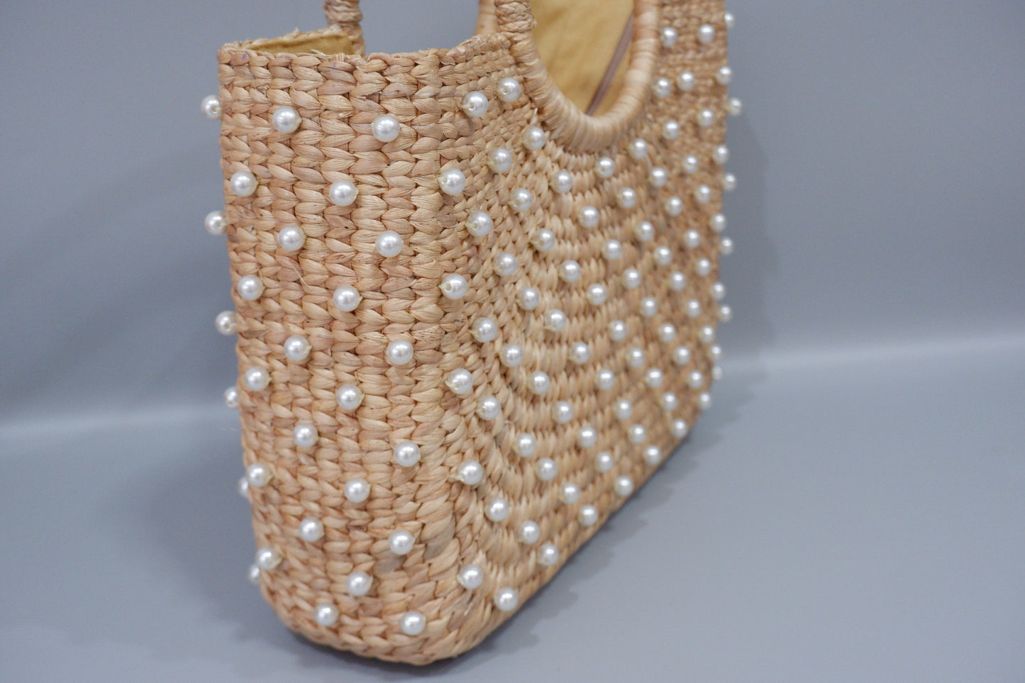 bridal straw bag, wedding handbag with pearls