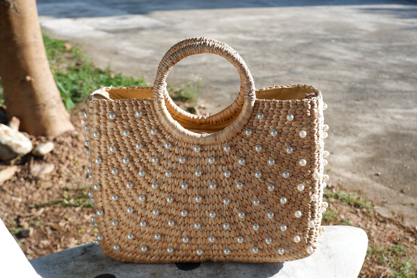 bridal straw bag, wedding handbag with pearls