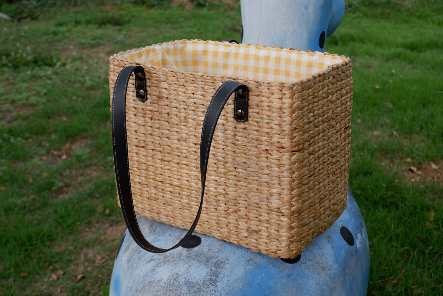 straw basket beach tote with leather handles