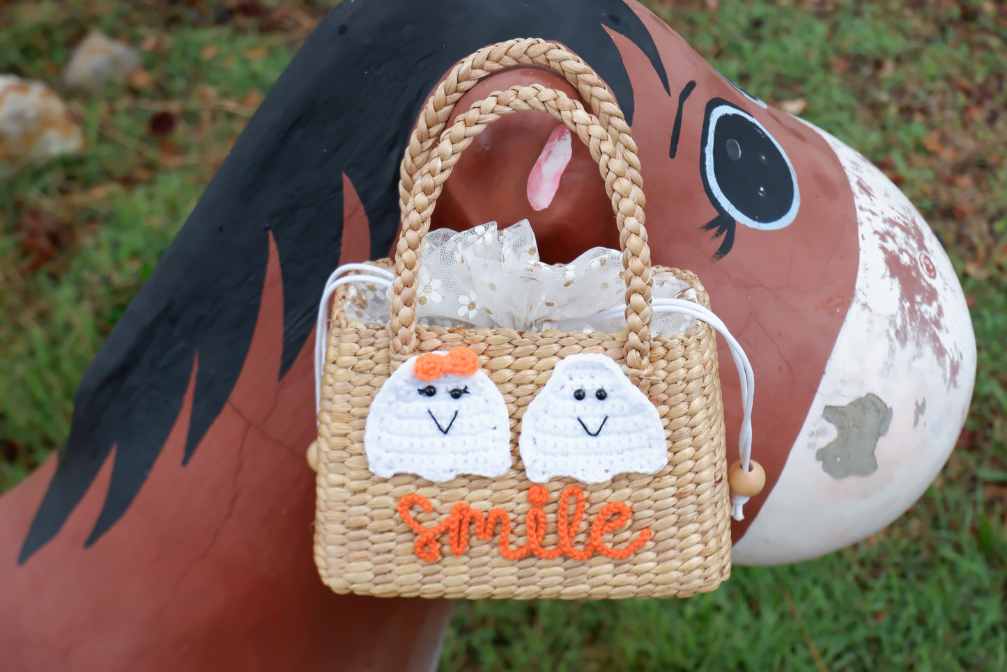 personalized halloween basket , halloween gifts for kids , girl straw purse , halloween pumpkin basket