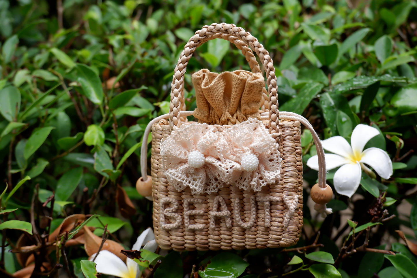 Kids Persolnalized straw bag flower girl gift girl purse