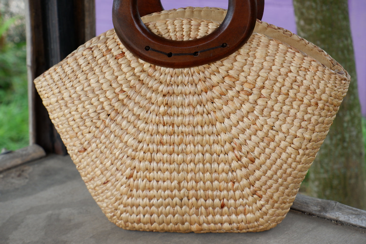 Beach Bag Wooden Handle, Straw beach bag, Seagrass Summer Basket, Wicker Bag