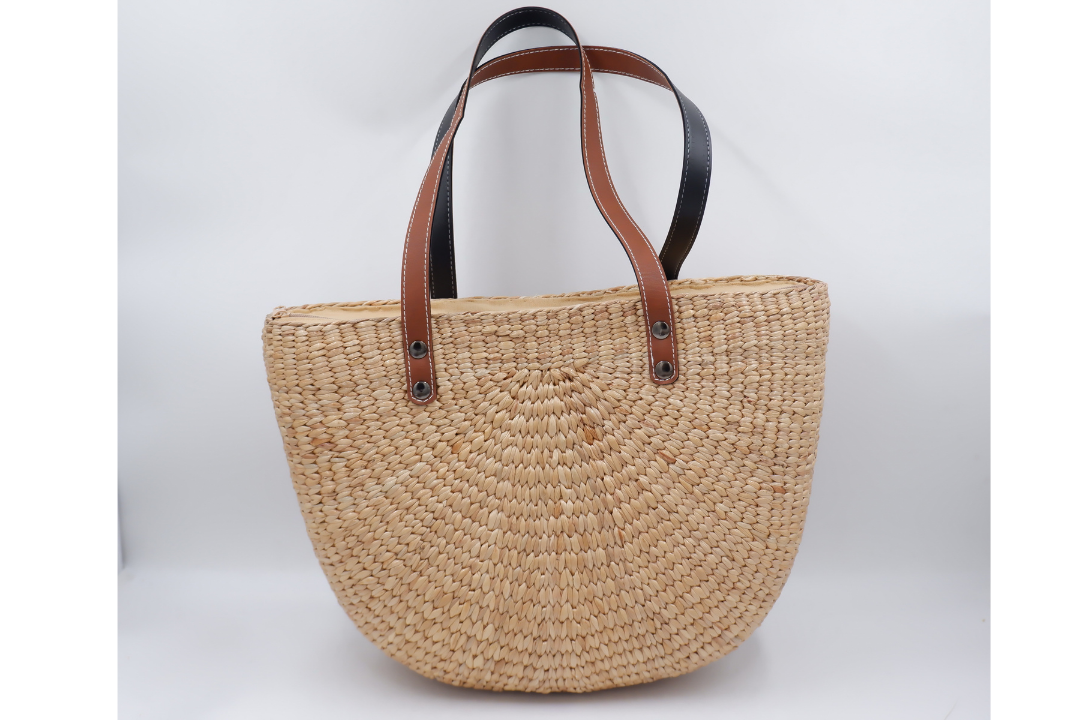 MULTIPLE Color straw tote bag with leather handles