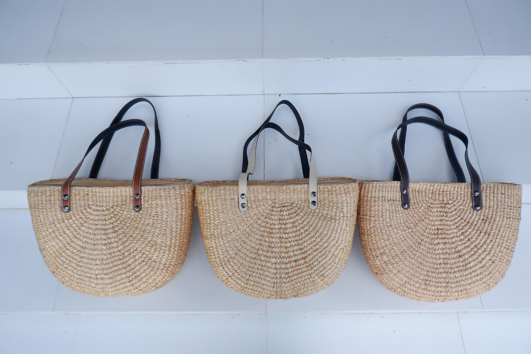 MULTIPLE Color straw tote bag with leather handles