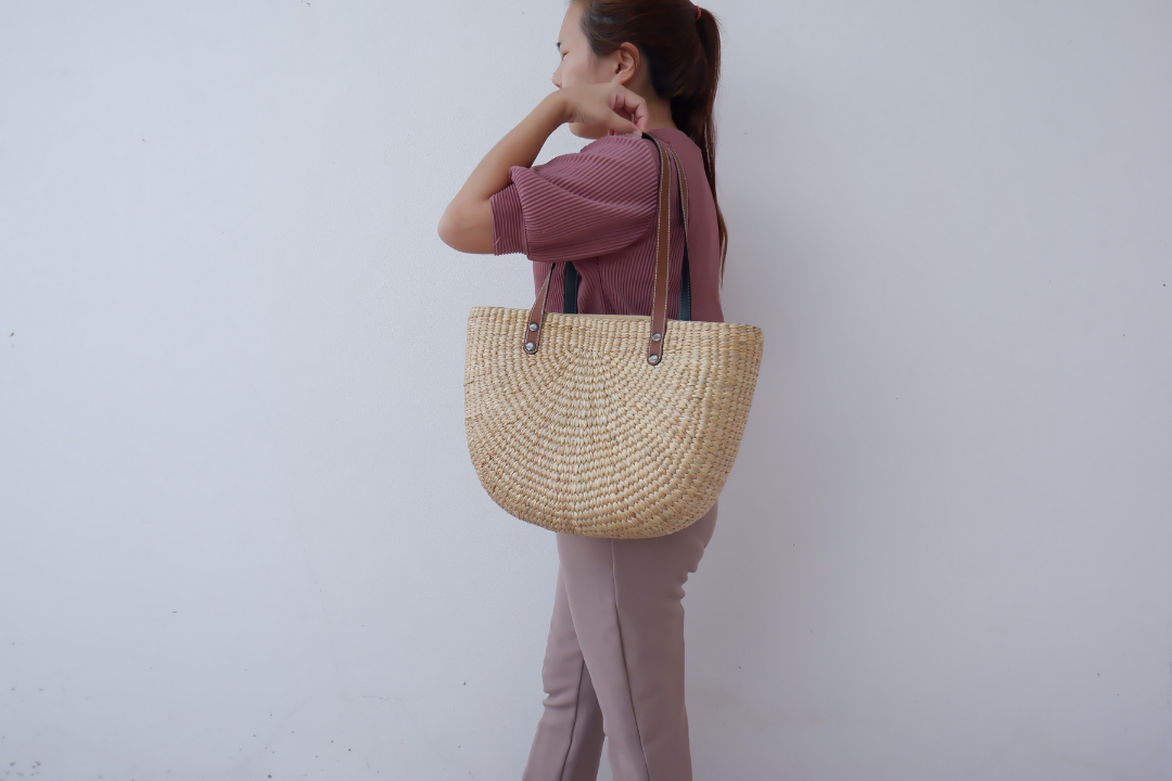 MULTIPLE Color straw tote bag with leather handles