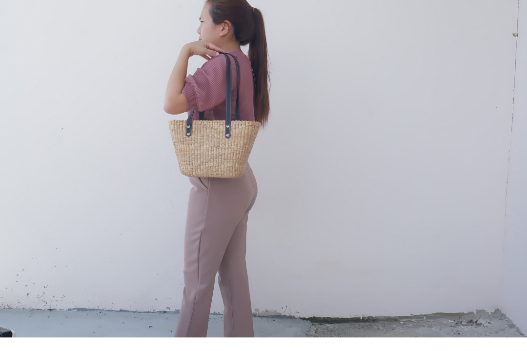 straw tote bag with leather handles