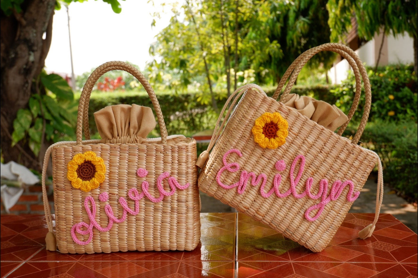 Personalized Kids bag Sunflower Straw Bag