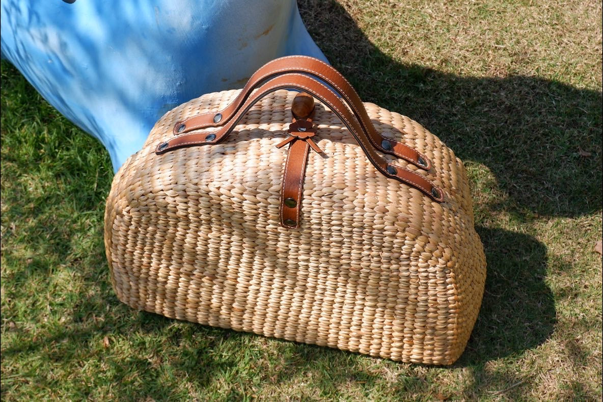 Large Picnic Basket Tote with Leather handle