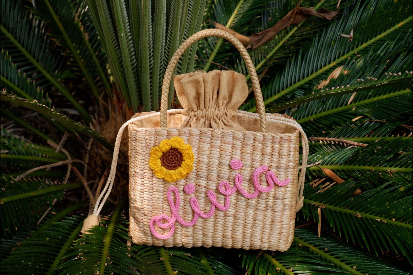 Personalized Kids bag Sunflower Straw Bag