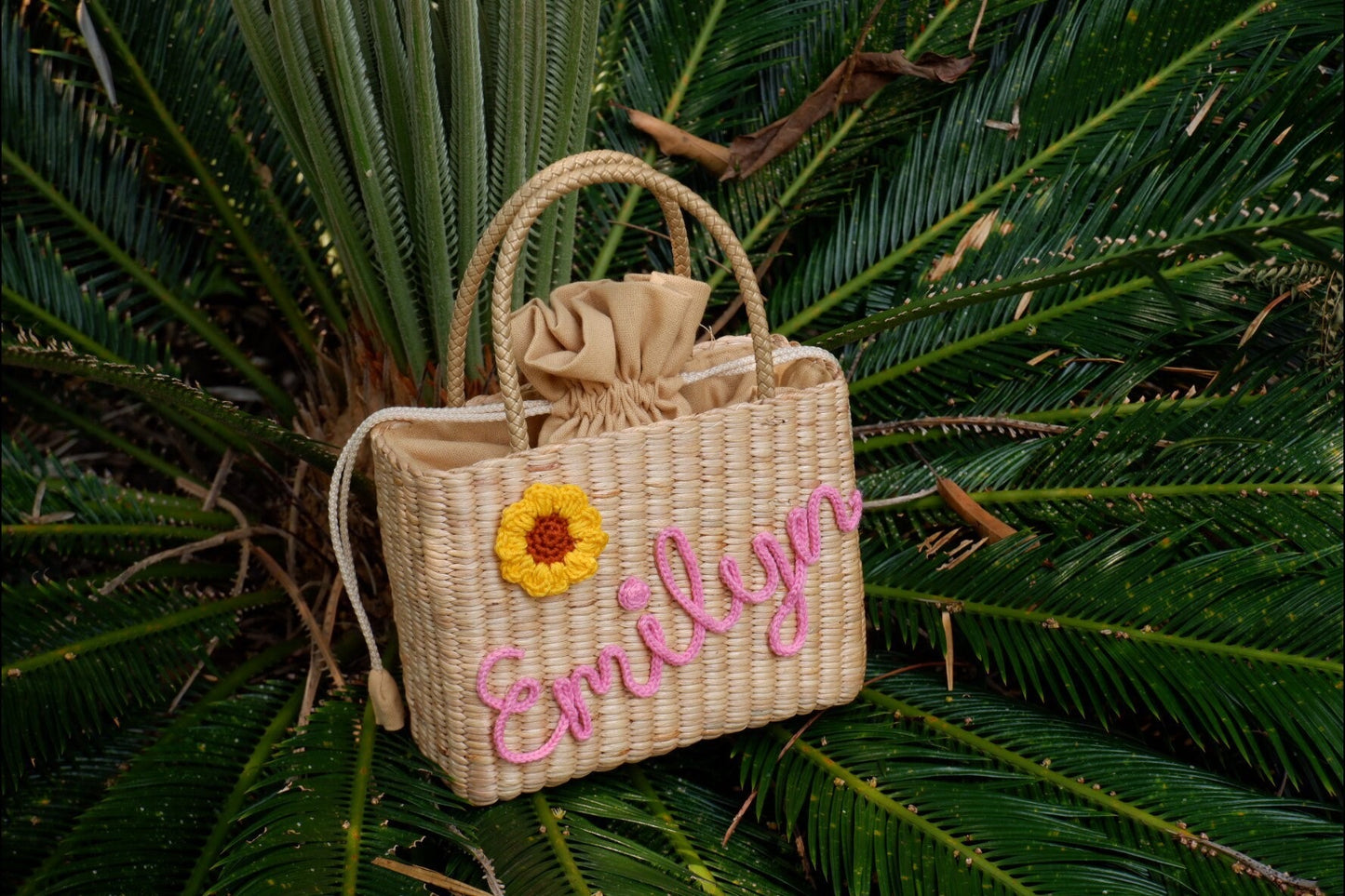 Personalized Kids bag Sunflower Straw Bag