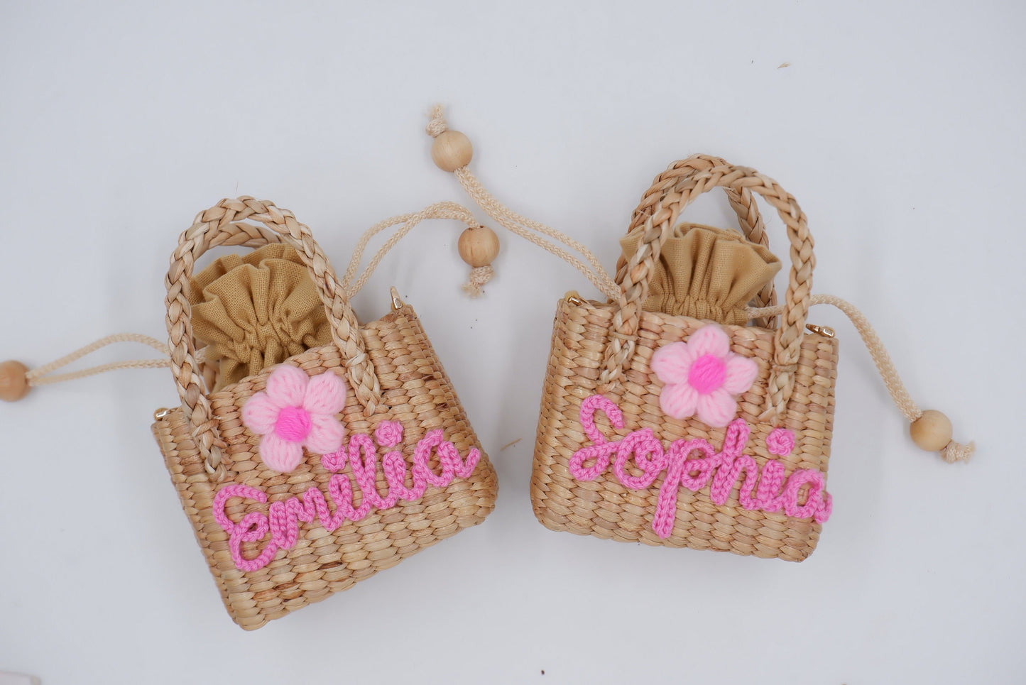 Kids bag, pink kids bag, girl straw purse
