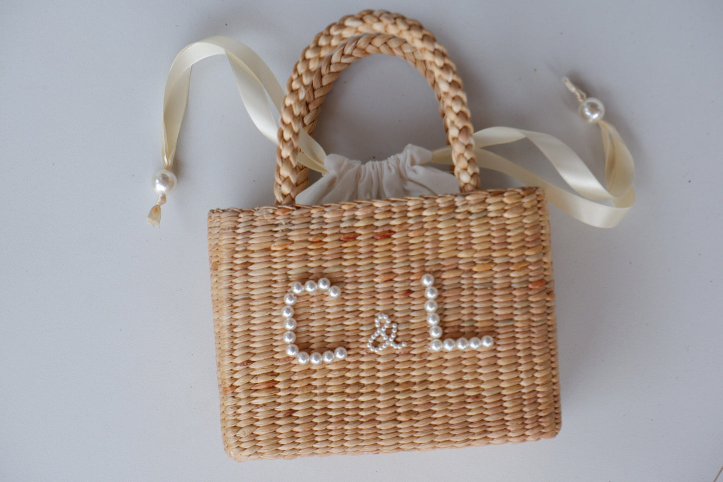 Bride pearl bag Bride bag Personalized Bride Pearl Straw Shoulder Bag