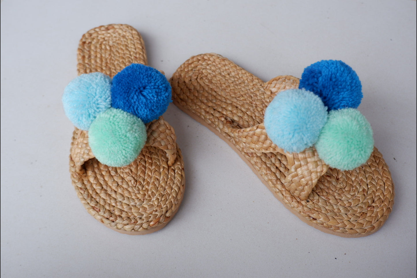 Bridal sandal, pom pom sandals, Beach Sandals, Straw Sandals