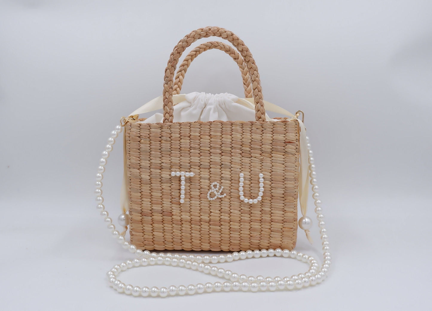 Bride pearl bag Bride bag Personalized Bride Pearl Straw Shoulder Bag