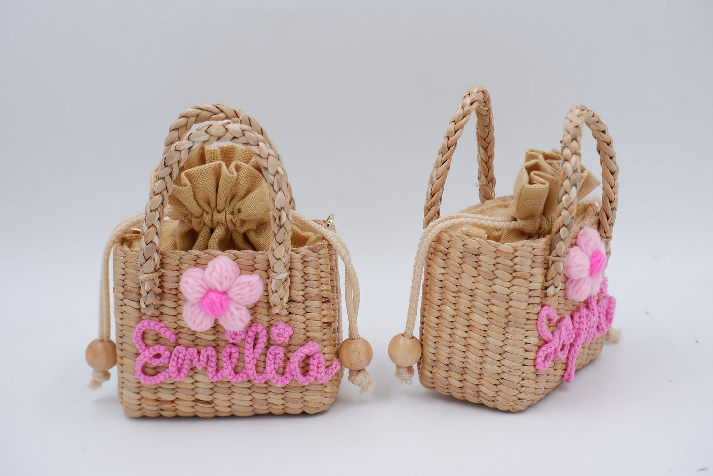 Kids bag, pink kids bag, girl straw purse