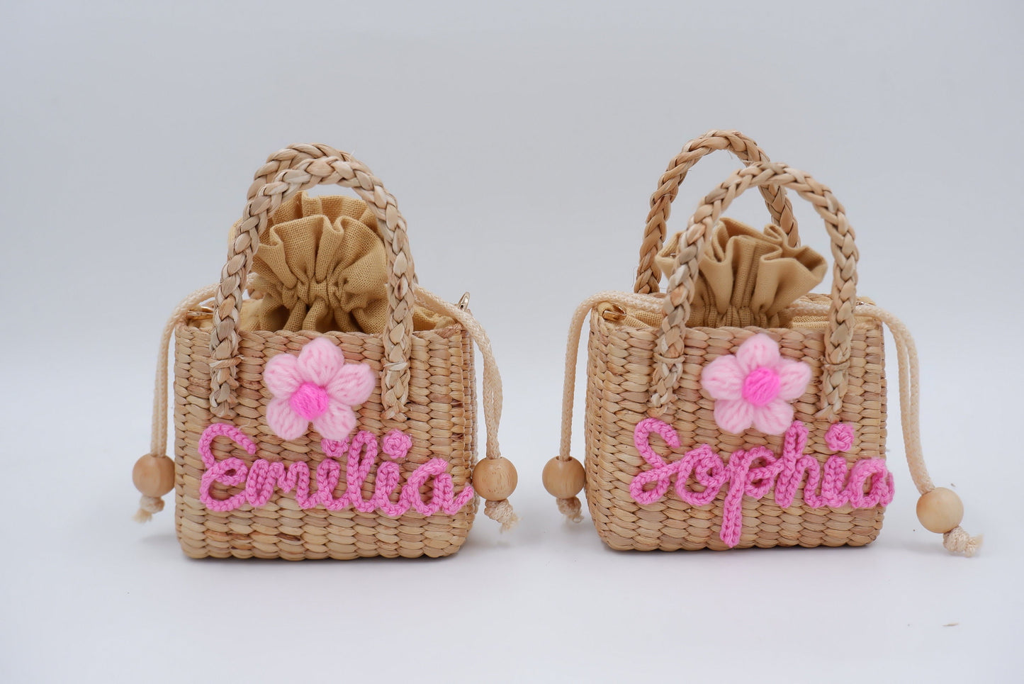 Kids bag, pink kids bag, girl straw purse