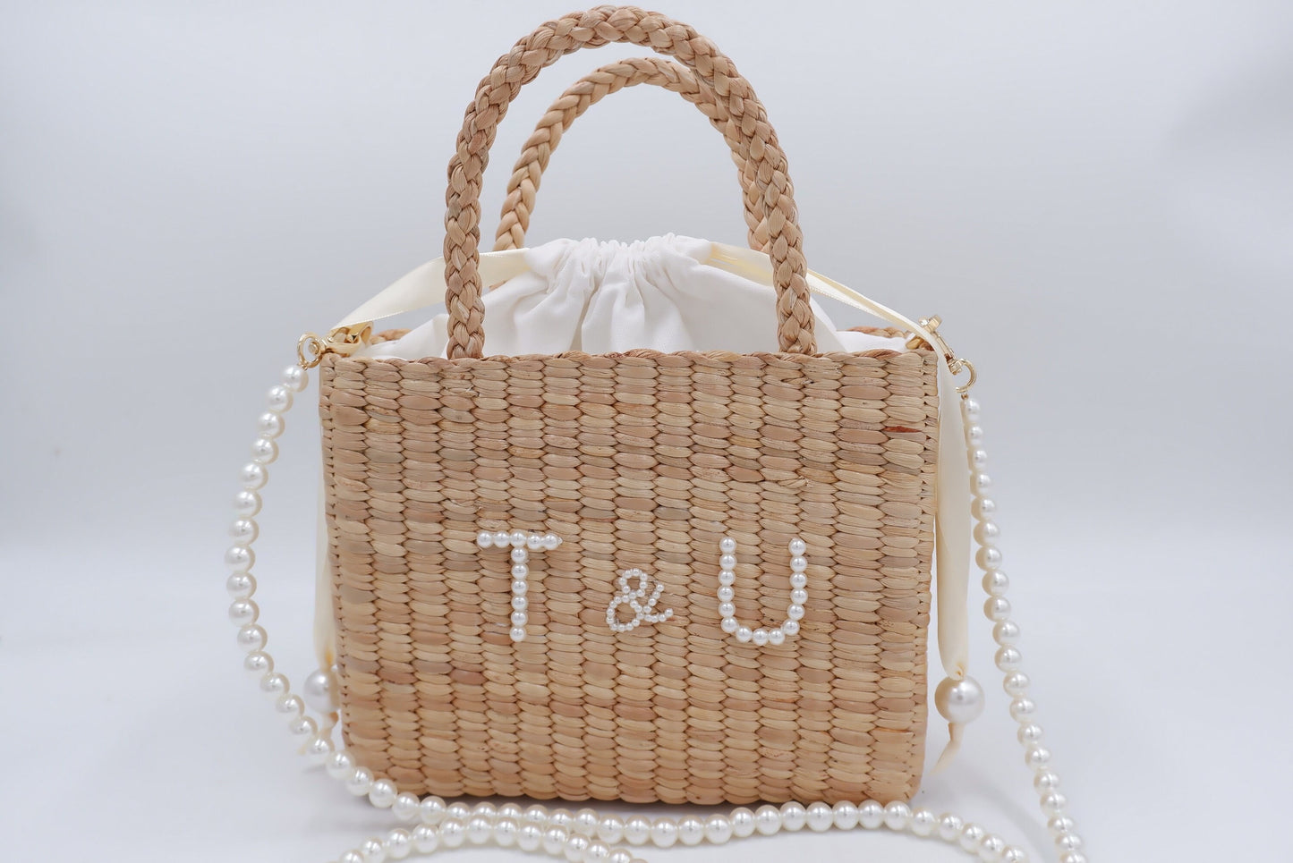 Bride pearl bag Bride bag Personalized Bride Pearl Straw Shoulder Bag