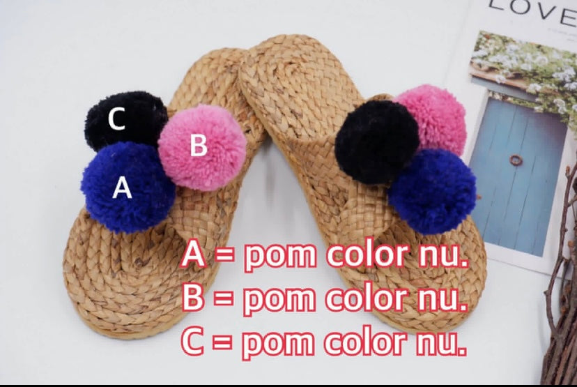 Bridal sandal, pom pom sandals, Beach Sandals, Straw Sandals