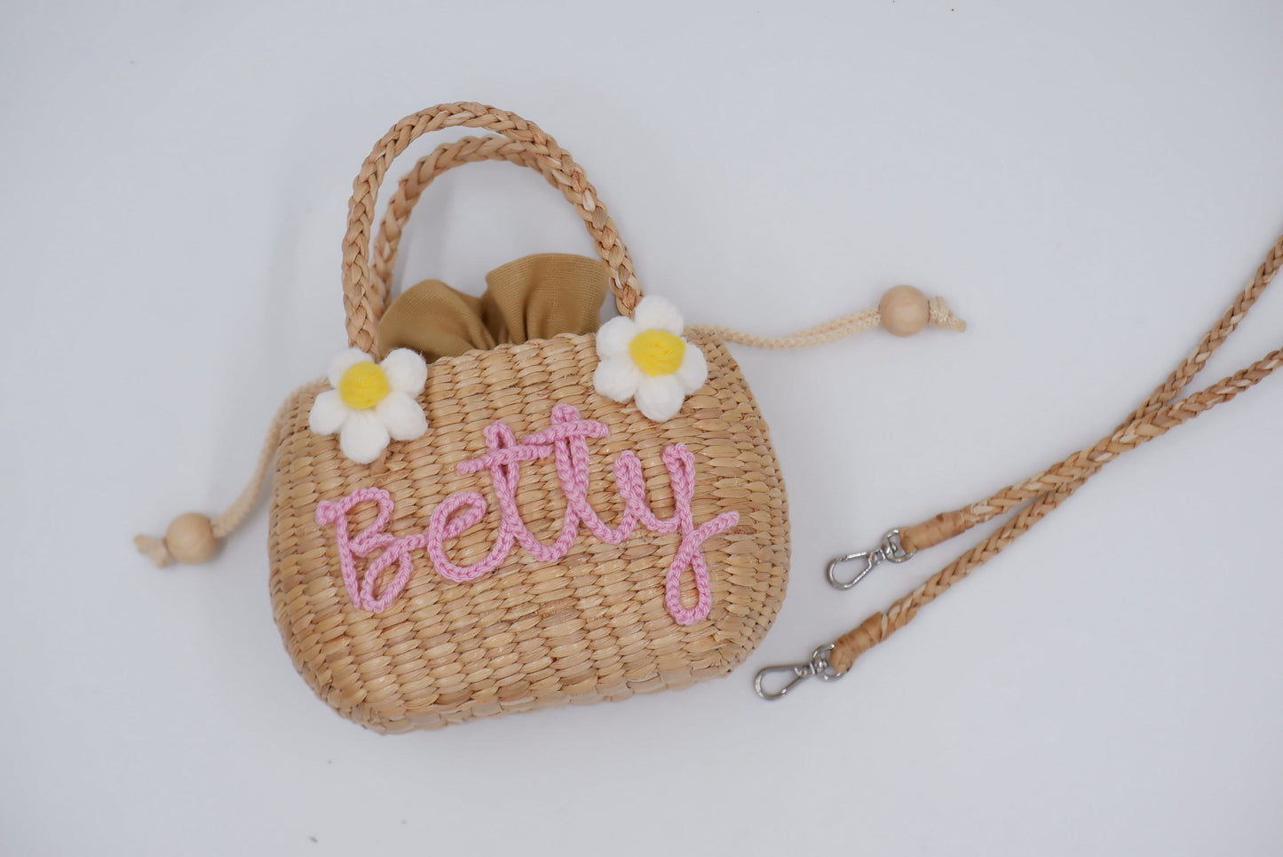 Kids straw bag , flower girl purse wicker
