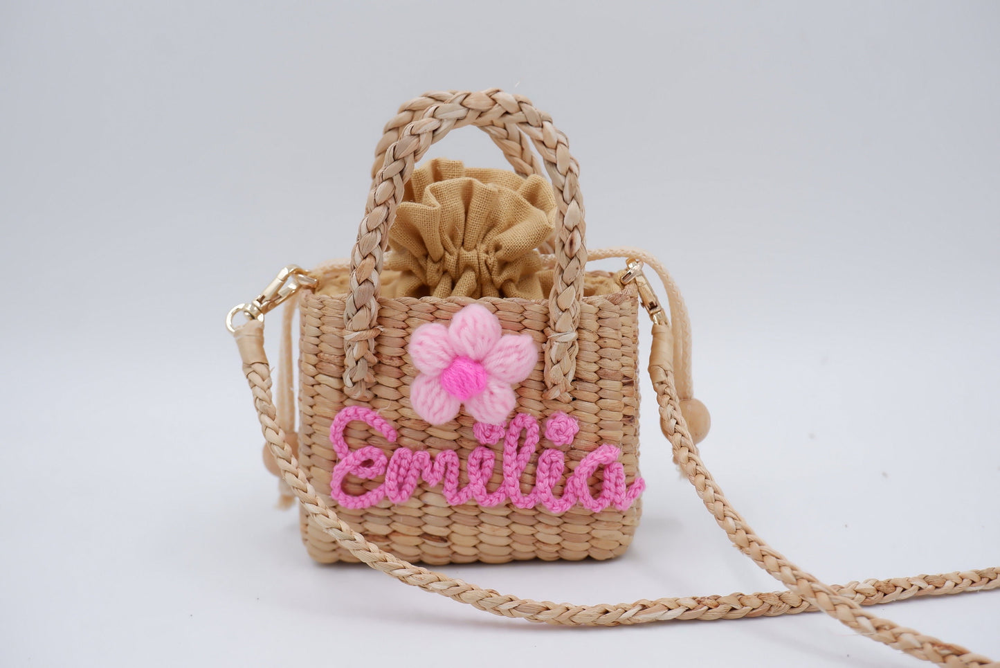 Kids bag, pink kids bag, girl straw purse