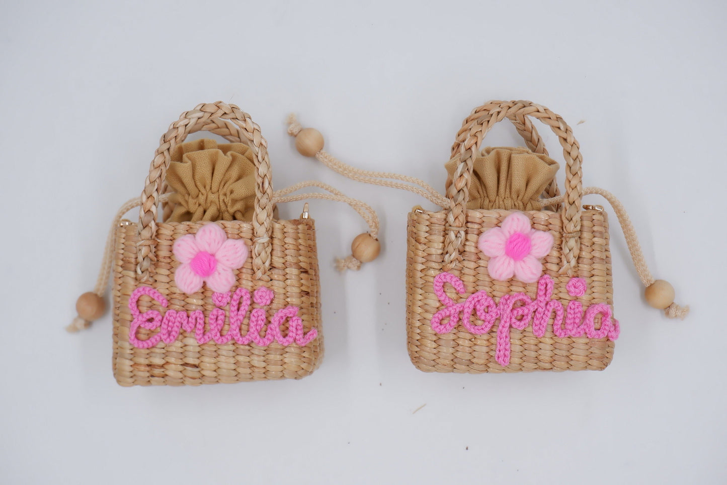 Kids bag, pink kids bag, girl straw purse