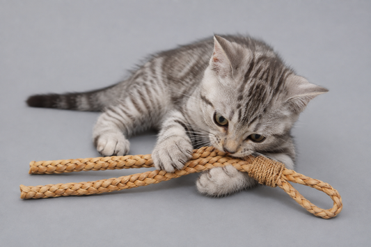 Handwoven Water Hyacinth Cat Wand Toy | Natural Pet Teaser
