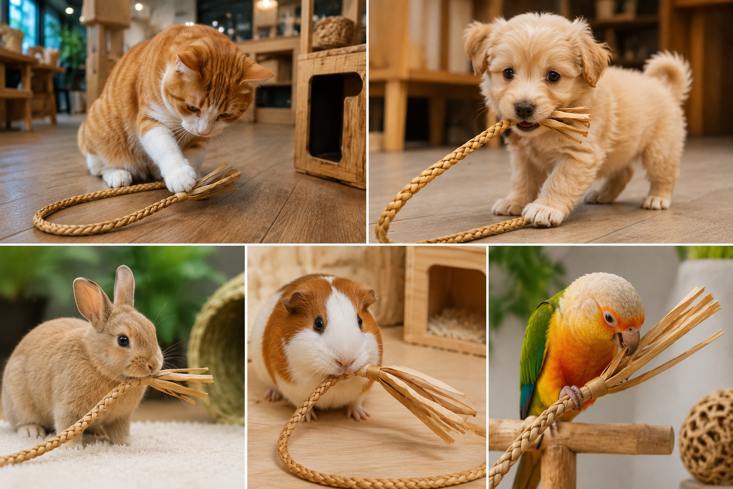 Natural Water Hyacinth Cat Wand Toy for Cats, Rabbits & Small Pets