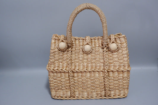 Minimalist 90s Basket Bag – Natural Water Hyacinth Woven Handbag