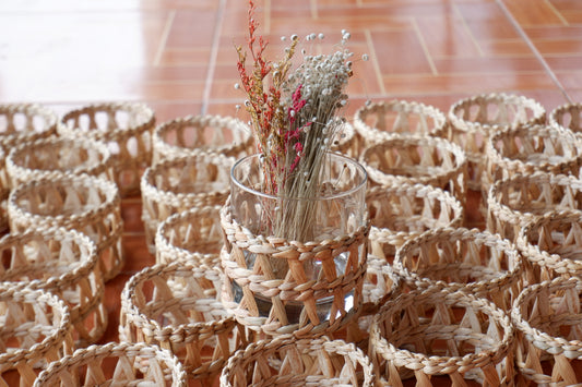 50 pcs glass, Custom Vintage Woven Wicker Wrapped Glass, Woven Seagrass Coasters (only seagrass wrapped without glass)