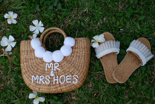 Wedding bag and shoes to match, Set wedding shoes and straw bag matching