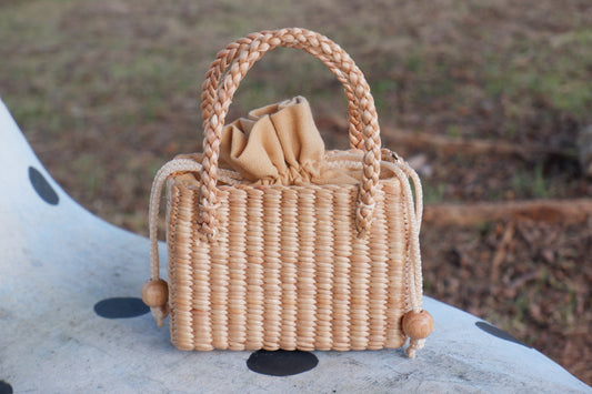 Cute Handmade Straw Bag for Kids - Mini Woven water hyacinth Purse for Girls