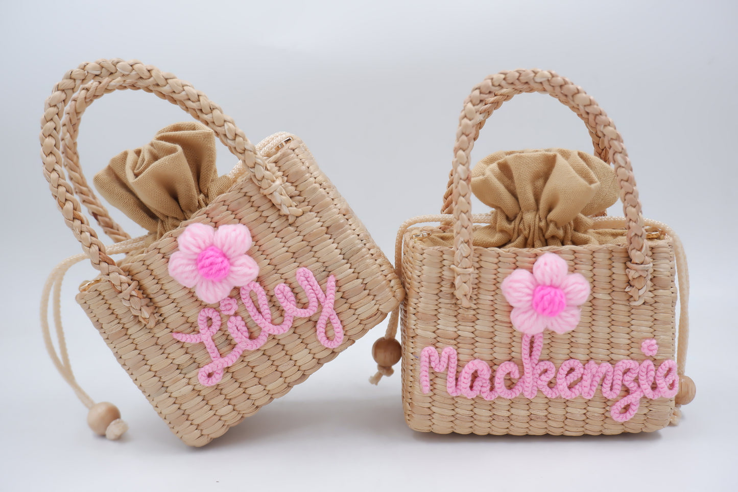 Personalized Handmade Water Hyacinth Bag | Custom Name Woven Straw Purse for Girls | Flower Girl Basket Bag