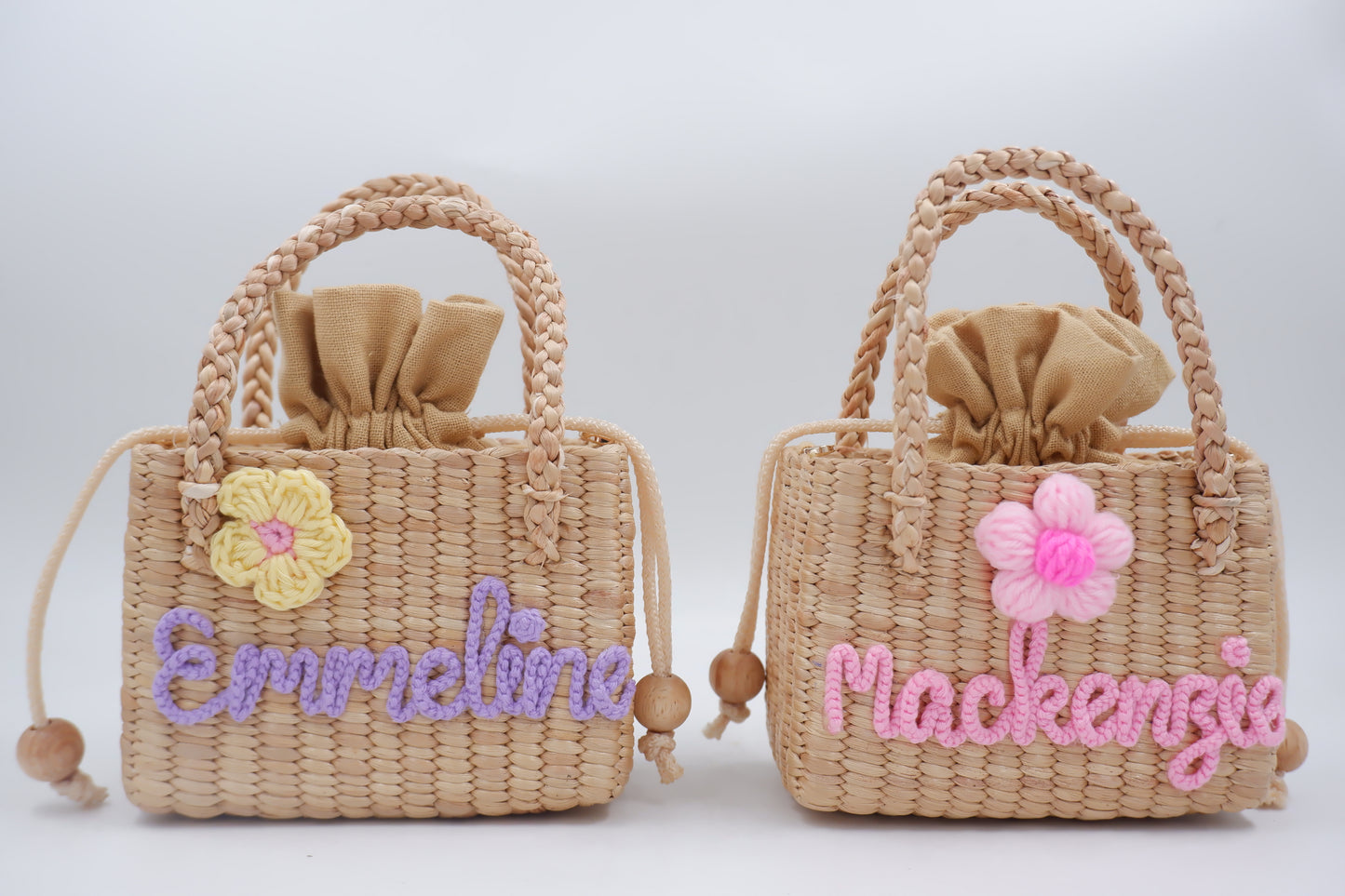Personalized Handmade Water Hyacinth Bag | Custom Name Woven Straw Purse for Girls | Flower Girl Basket Bag