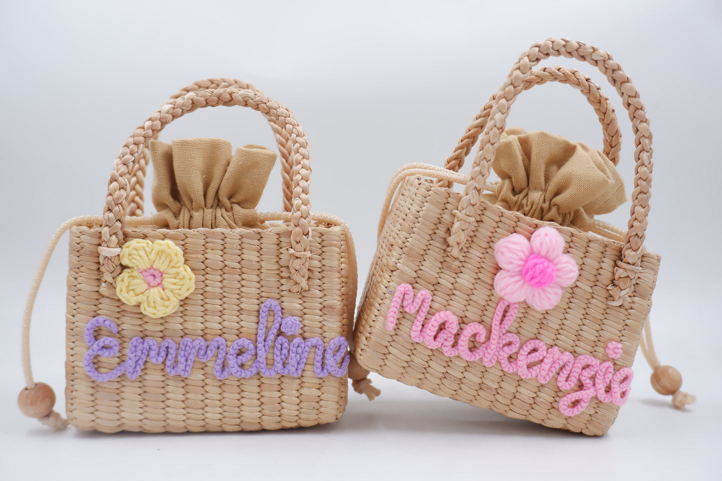Personalized Handmade Water Hyacinth Bag | Custom Name Woven Straw Purse for Girls | Flower Girl Basket Bag