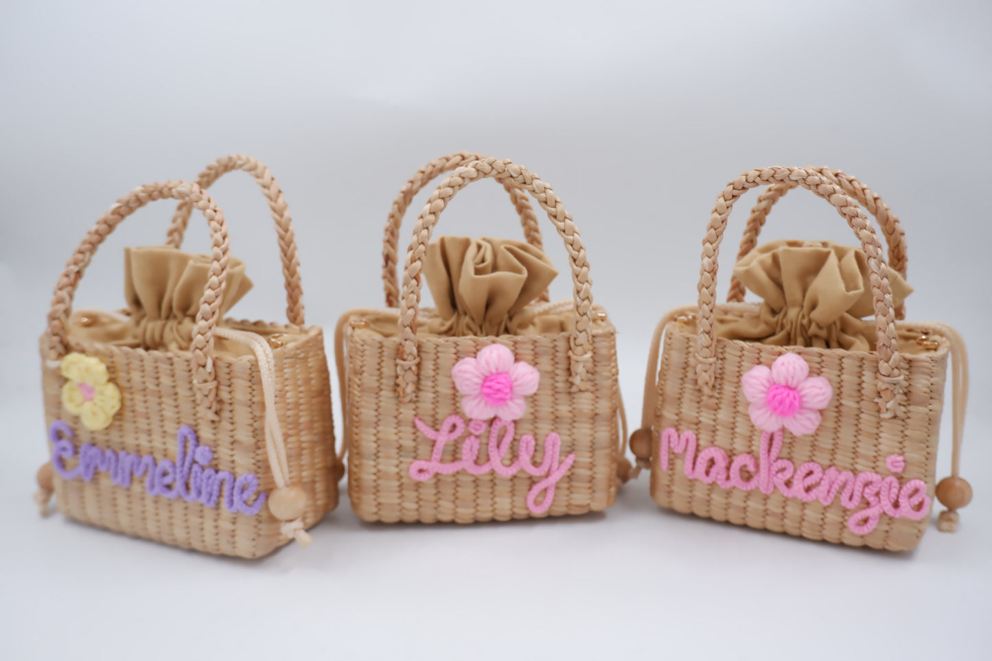 Personalized Handmade Water Hyacinth Bag | Custom Name Woven Straw Purse for Girls | Flower Girl Basket Bag