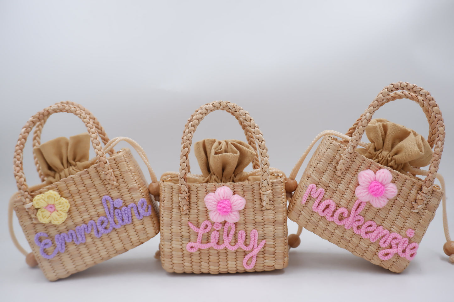Personalized Handmade Water Hyacinth Bag | Custom Name Woven Straw Purse for Girls | Flower Girl Basket Bag