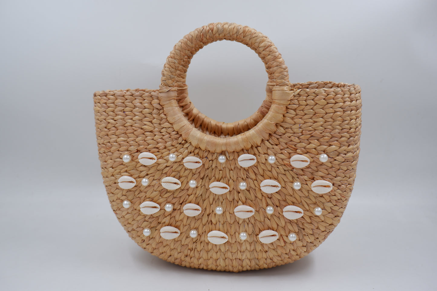 straw beach bag with pearl and shell Women Beach Handmade Woven Tote Bag