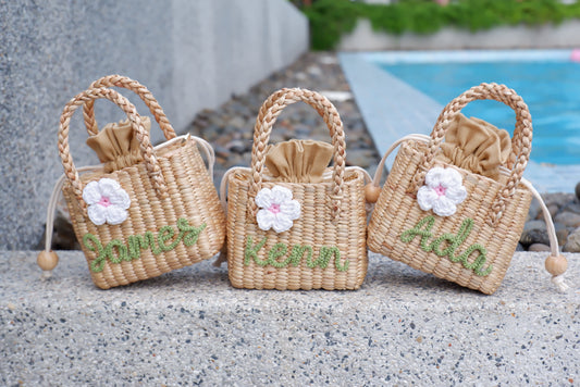 flower girl gift, gift for girl, monogram kids bag, girl straw purse