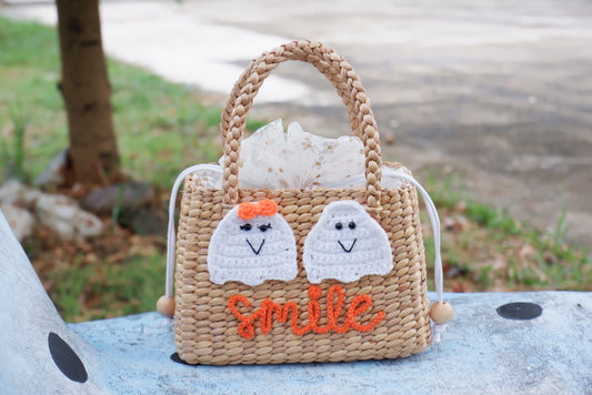 personalized halloween basket , halloween gifts for kids , girl straw purse , halloween pumpkin basket