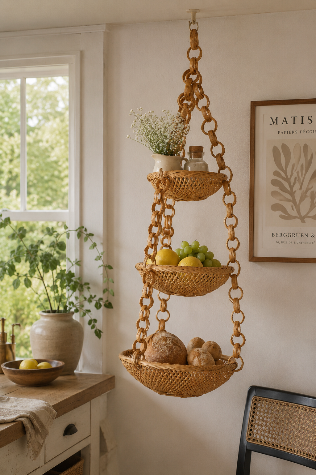 3 Tier Hanging Basket – Natural Woven Hanging Storage for Kitchen & Home