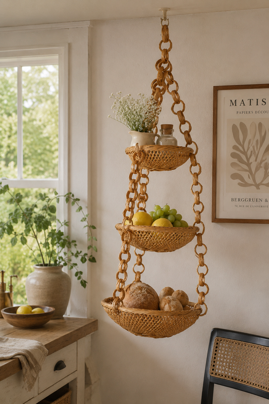 3 Tier Hanging Basket – Natural Woven Hanging Storage for Kitchen & Home