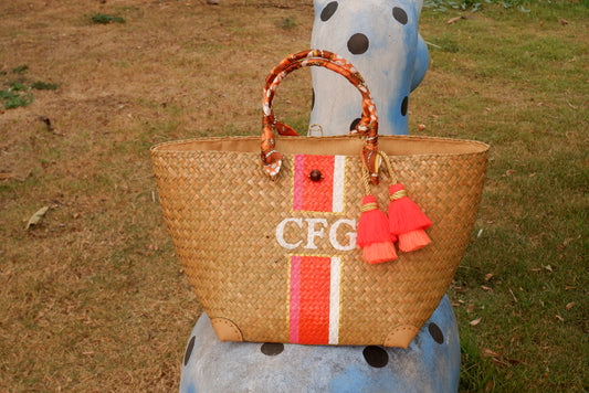 monogram bridesmaids tote , straw beach bag , wedding favour bags