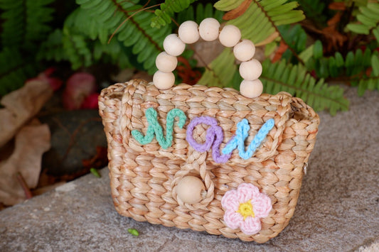 Kid custom straw basket , flower girl gift