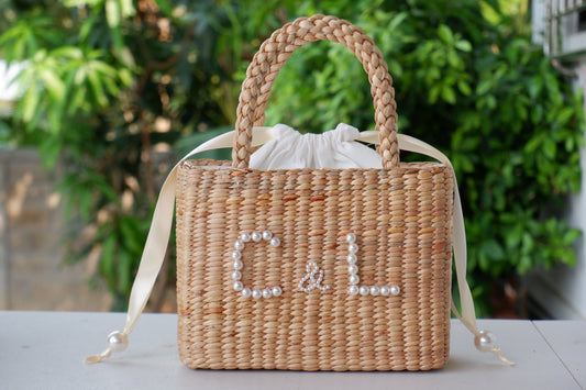 Bride pearl bag Bride bag Personalized Bride Pearl Straw Shoulder Bag