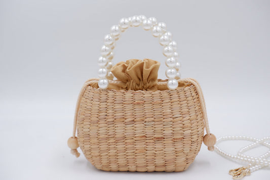 straw bag for kid, kids purse, kid pearl bag