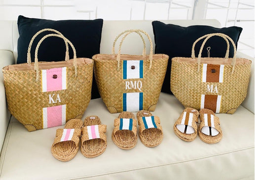 Monogram Beach bag and sandal set / Large Beach tote bag